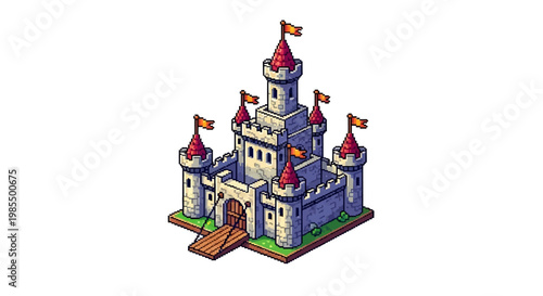 Isometric Medieval Castle Fortress Illustration.