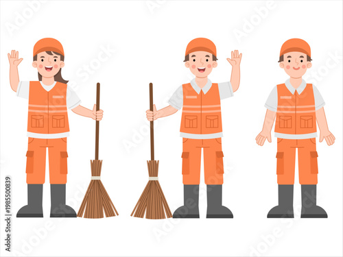 Illustration of environmental cleaning workers set