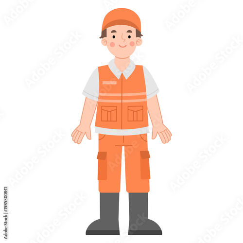 Illustration of Sanitation Worker Waving with Broom