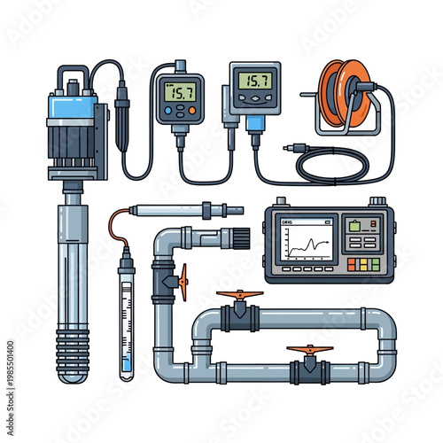Water Quality Testing Equipment, Pump, Sensors, and Piping System