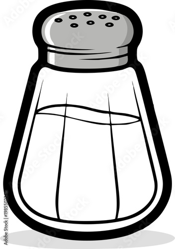 Classic Salt Shaker Cartoon Illustration with Grey Top and White Body for Seasoning Food
