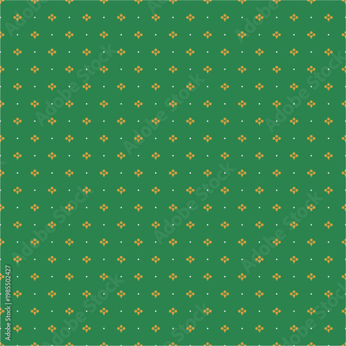 Seamless green geometric pattern with small yellow diamond shapes