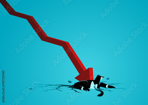 Stock Market Crash Falling Arrow Crushing Businessman Economic Recession Concept