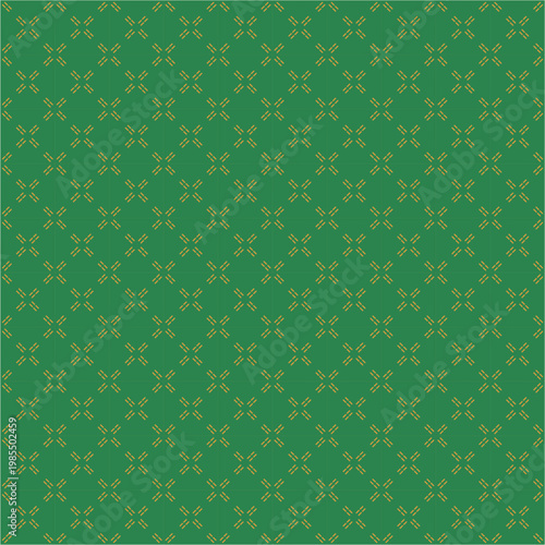 Seamless green and gold geometric floral pattern background