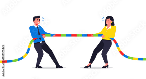 Man and Woman Engaged in Tug of War Competition.