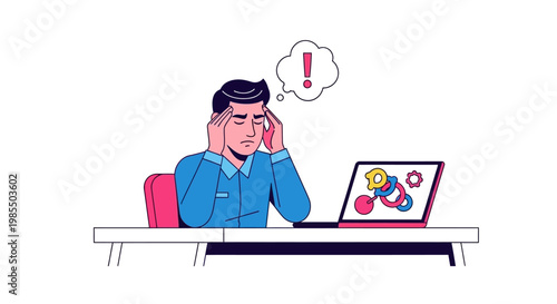 Man experiencing stress and frustration while working on a laptop.