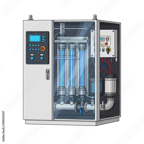 Industrial UV Water Purification System with Control Panel and Tubes