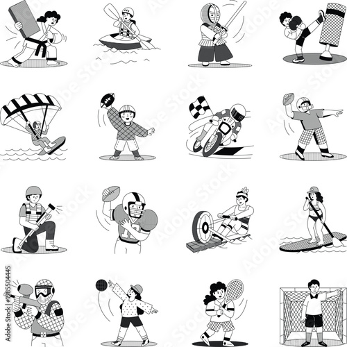 Set of Sports Athletes Hand Drawn Illustrations 
