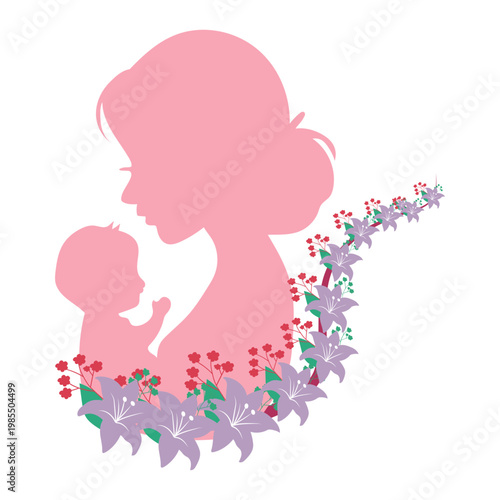 Mother and Baby Floral Silhouette