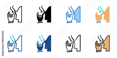 Alternate nostril breathing icons set multiple style collection. Editable stroke 
