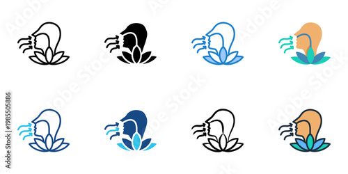 Ujjayi breath icons set multiple style collection. Editable stroke 
