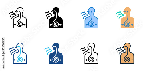 Diaphragmatic breathing icons set multiple style collection. Editable stroke 
