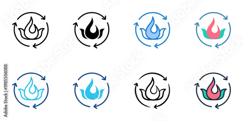 Energy flow icons set multiple style collection. Editable stroke 
