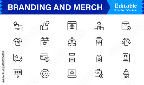 Branding And Merchandise Essentials – Professional Line Icon Set Featuring Modern, Editable, and Minimal Graphic Elements for Premium Design Use