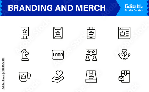 Branding And Merchandise Essentials – Professional Line Icon Set Featuring Modern, Editable, and Minimal Graphic Elements for Premium Design Use