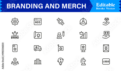 Branding And Merchandise Essentials – Professional Line Icon Set Featuring Modern, Editable, and Minimal Graphic Elements for Premium Design Use