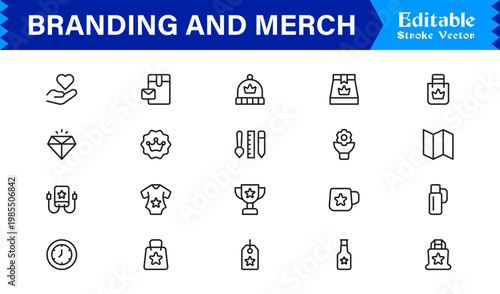 Branding And Merchandise Essentials – Professional Line Icon Set Featuring Modern, Editable, and Minimal Graphic Elements for Premium Design Use