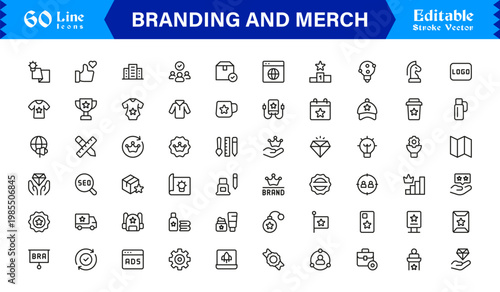 Branding And Merchandise Essentials – Professional Line Icon Set Featuring Modern, Editable, and Minimal Graphic Elements for Premium Design Use