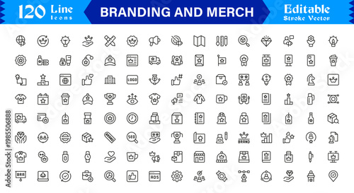 Branding And Merchandise Essentials – Professional Line Icon Set Featuring Modern, Editable, and Minimal Graphic Elements for Premium Design Use