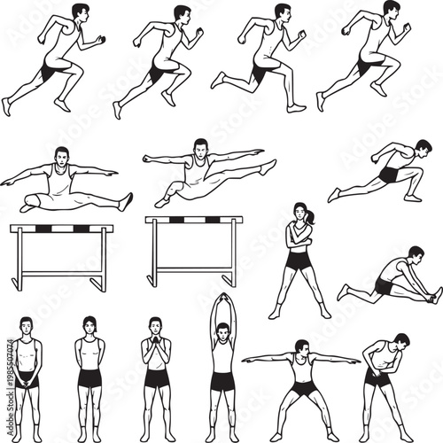vector illustration of man performing diverse workout exercises and fitness training sequence