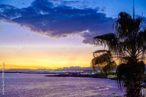 Wallpaper Mural Sea sunset with palm trees on the shore Torontodigital.ca