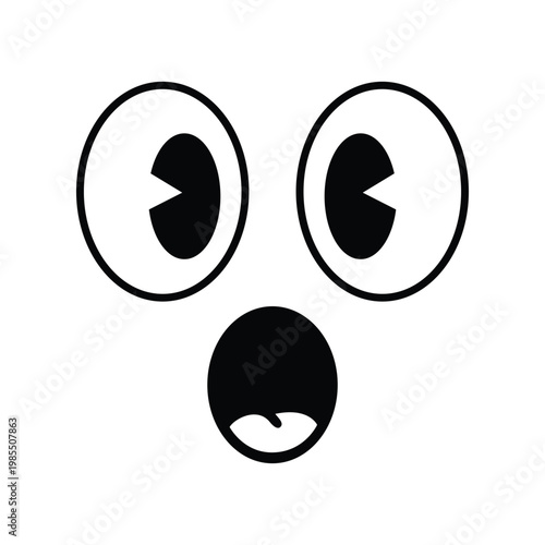 Retro cartoon face with large eyes and surprised open mouth