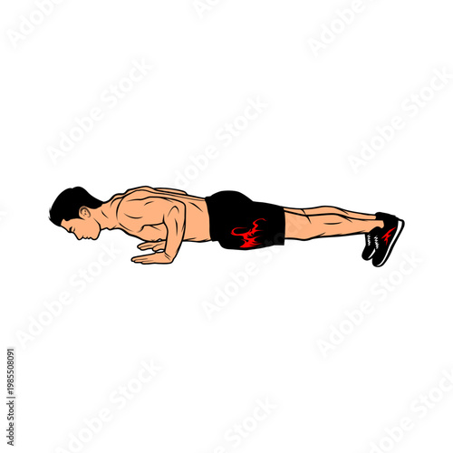 a man doing push-ups, seen from the side vector illustration