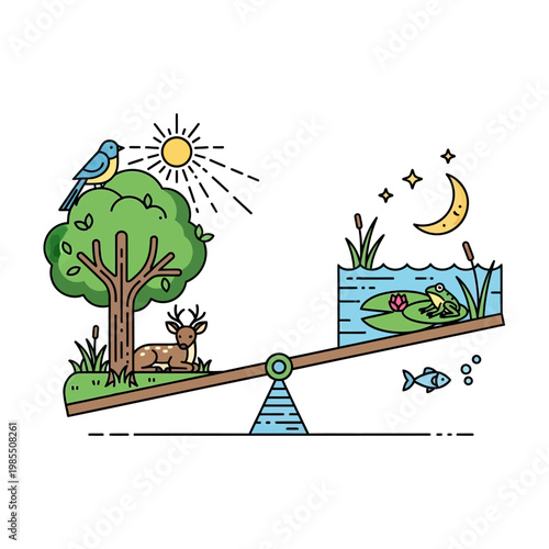 Balance of Nature: Day and Night Ecosystem on a Seesaw