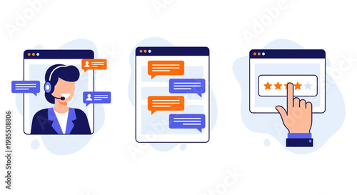 Help desk girl chat star rate feedback for web app pro icon kit set up