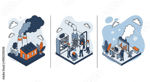 Industrial Air Pollution Control System Workers Monitor Smoke Reduction For Clean Green Environment Sustainable Energy Ecology Management