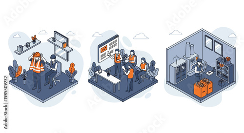 Industrial Safety Training Briefing at Factory Warehouse and Office