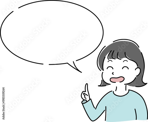 笑顔で指差しする女性 シンプル イラスト 案内 説明 ポイント 吹き出し 人物 ベクター / Laughing woman pointing with speech bubble  simple illustration guide explanation character vector