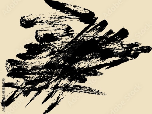 Foto Abstract black brushstrokes on a light beige background
