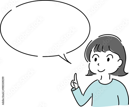 笑顔で指差しする女性 シンプル イラスト 案内 説明 ポイント 吹き出し 人物 ベクター / Smiling woman pointing with speech bubble  simple illustration guide explanation character vector