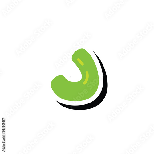 Dal, hijaiyah arabic alphabet. Abstract green shape with black curve logo design.