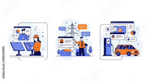 Solar power grid ev car tech set for eco home and smart city life tool