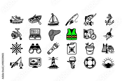 Icon Sheet of Fishing and Boating