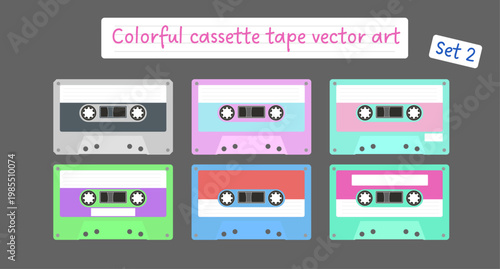 Colorful Cassette Tape Vector Art Set