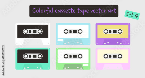 Colorful Cassette Tape Vector Art Set