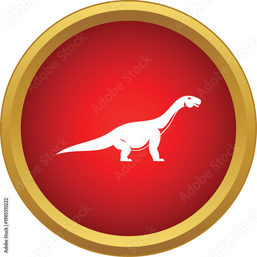 Brachiosaurus silhouette in a red round flat icon with gold border
