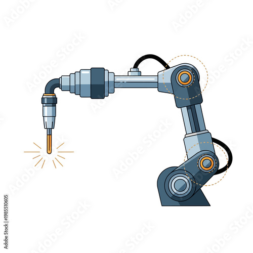 Industrial Robotic Arm with Welding Torch, Sparks Flying, Precision Engineering
