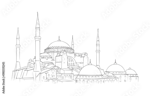Photography Hagia Sophia mosque minarets and domes outline architecture building