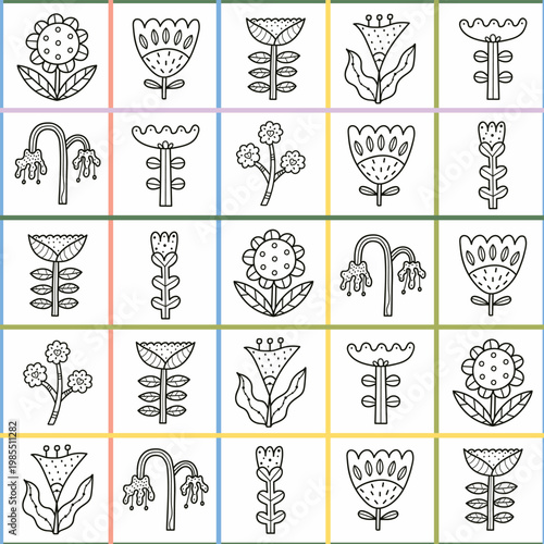 Cute decorative line flowers. Seamless pattern. Template for fashion prints. Cute illustration. 