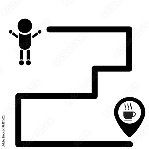 Person jumping on path to coffee location icon