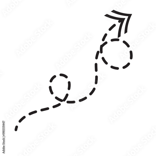 Black dashed line with arrow turns upward sharply on white