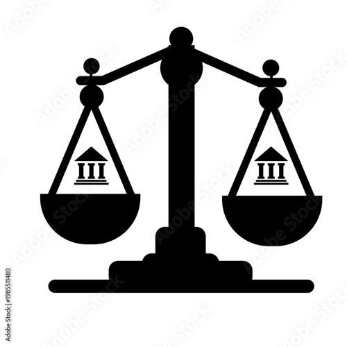 A balanced scale with two law courts