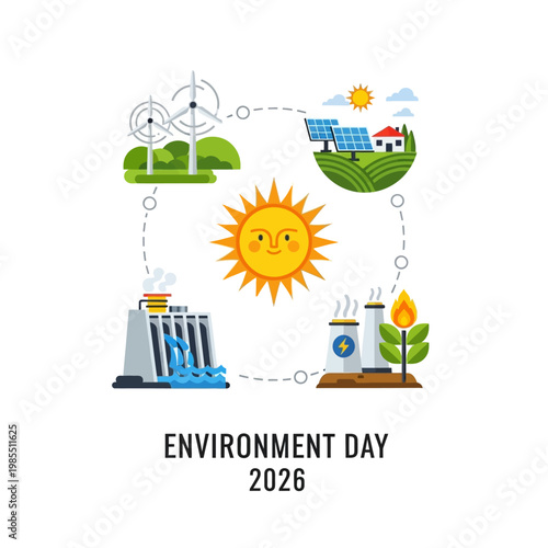 Renewable Energy Sources Circle Concept: Wind, Solar, Hydro, Biomass Power