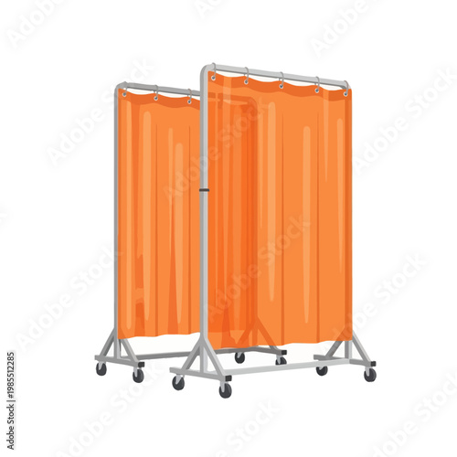 Two Orange Welding Screens on Wheels, Portable Privacy Booths for Workshop
