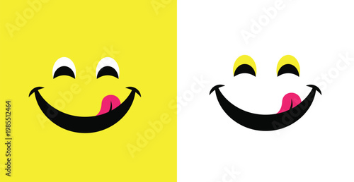 A playful cartoon smiley face with tongue out on yellow and white backgrounds