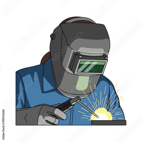 Welder in Protective Gear Performing Arc Welding with Sparks